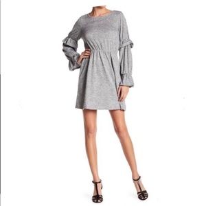 Grey Sweater Dress with sleeve ruffle NWOT